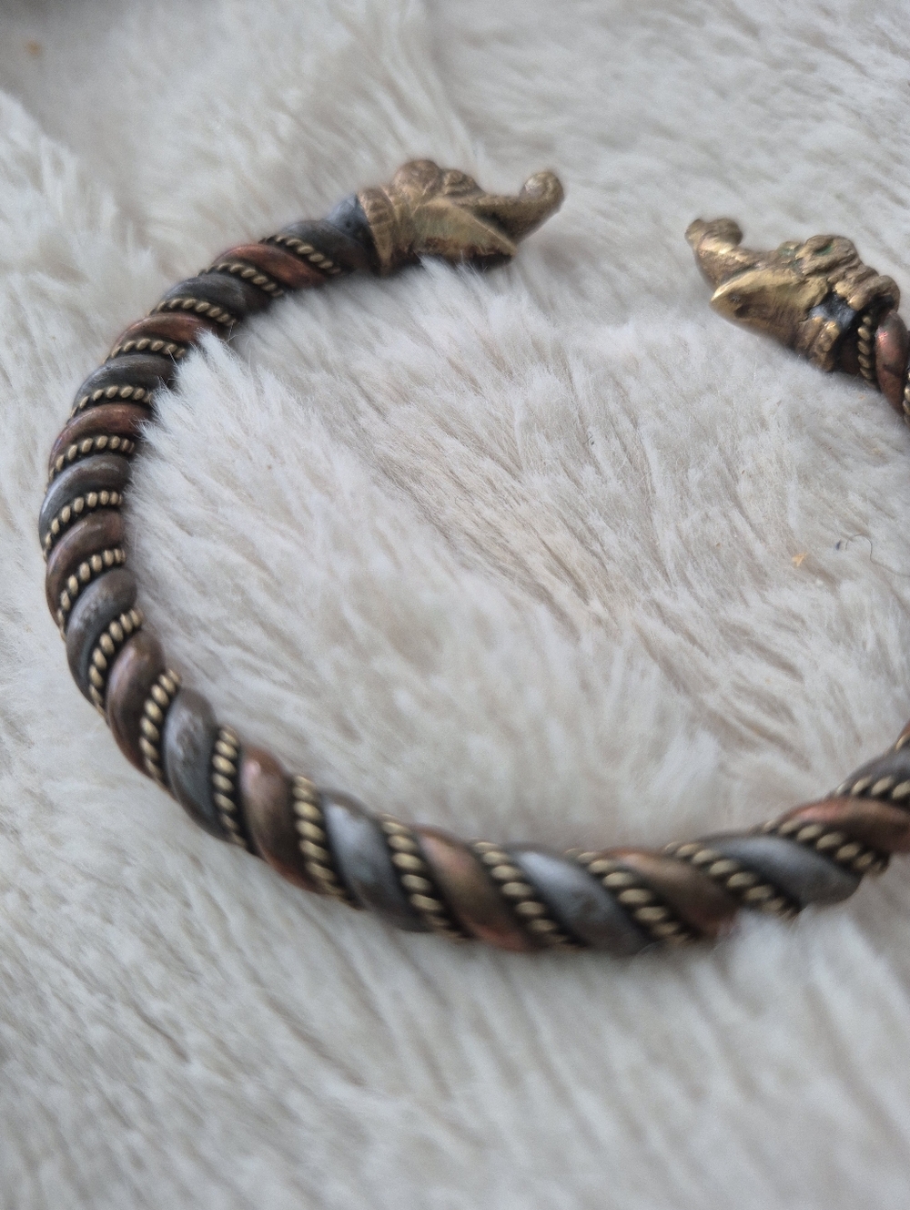 Twisted Rope Silver, Copper, Brass, Elephant Dog Dragon Cuff Bracelet - Picture 3 of 6